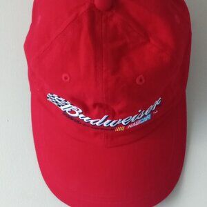 Budweiser NASCAR Sponsor 100% Cotton Cap One Size Fits All, Red Collectible Item